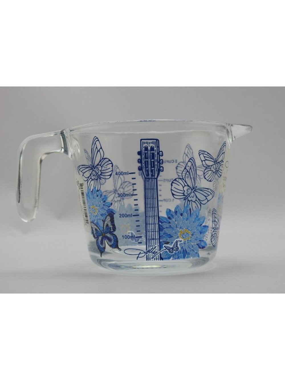 Dolly Parton Blue Butterfly Measuring Cup Glass 16 oz Limited Ed Guitar Design